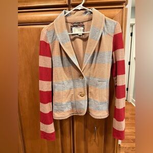 Saturday Sunday Anthropologie Striped Blazer in Red, Tan, and Gray women’s S